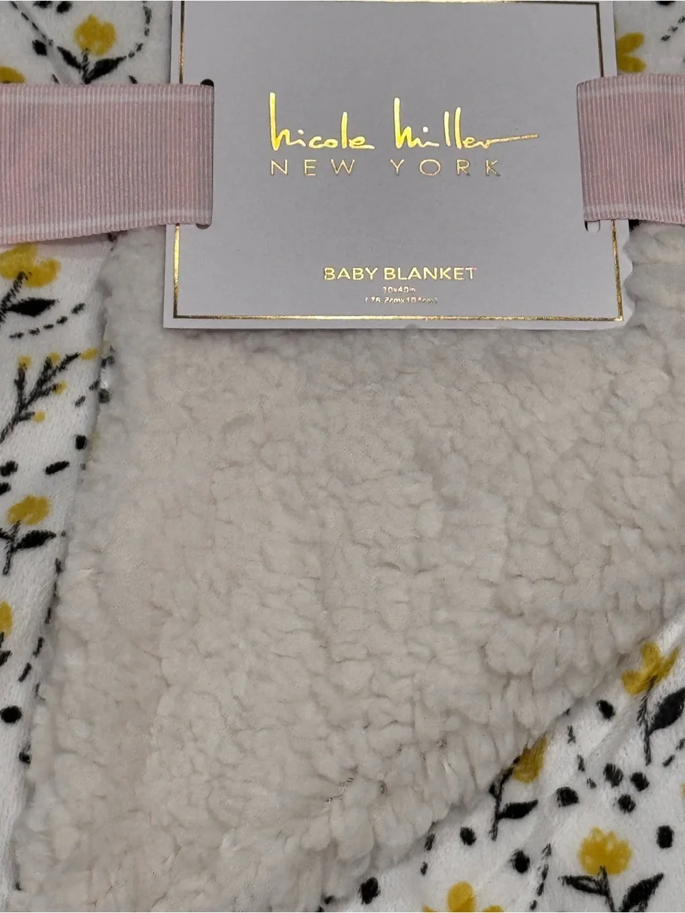 NWT Nicole Miller Floral Sherpa Baby Blanket 30x40 Yellow White